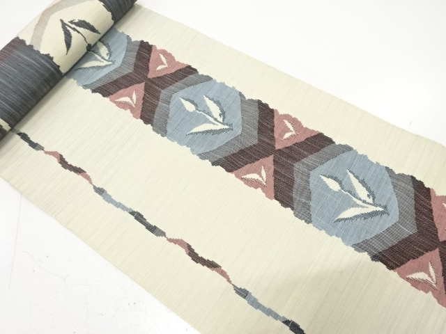 アンティーク　縞に花模様織り出し　八寸帯地反物